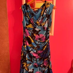 Jones & Co. Floral Sleeveless Dress - Blue, Purple, Yellow and Black